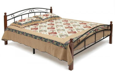 Кровать AT-8077 дерево гевея/металл, 120*200 см (middle bed), красный дуб/черный