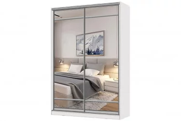 Белый шкаф-купе с зеркалом Виктория 1400х584х2300, Белый 14ДЗЗЗДЗЗЗ-ПЯ-Б 310-194