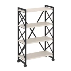 Стеллаж на колесных опорах - 4 полки LOFT  VR.L-MST.K-4.8 Металл черный Денвер светлый