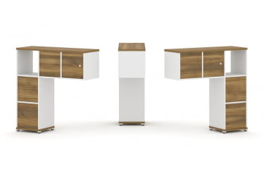 Надставка на стол низкая двухсторонняя + задняя стенка (4 шт.) + блок с 2-мя ящиками (2 шт.) + распашной фасад (2 шт.) CОНCЕПТ CН.ДНН-004 Сандал Янтарный Белый бриллиант Белый металл / CONCEPT CN.DNN-004