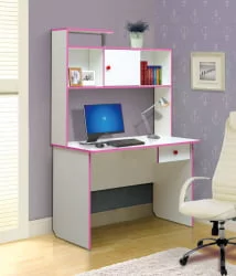Письменный стол с надстройкой компьютерный №9 Белый/Ярко-розовый