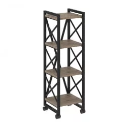 Стеллаж на колесных опорах - 4 полки LOFT  VR.L-MST.K-4.4 Металл черный Тиквуд темный