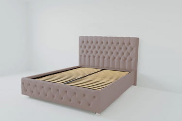 Мягкая интерьерная кровать "Версаль" с ортопедическими латами (металл) Материал фасада: Велюр; Спальное место: 1400х2000 мм; Цвет фасада: Темно серый; Цвет корпуса: Темно серый 