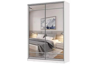 Белый шкаф-купе с зеркалом Виктория 1400х584х2300, Белый 14ДЗЗЗДЗЗЗ-Б 310-44