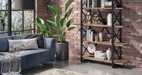 Стеллаж на колесных опорах - 5 полок LOFT VR.L-MST.K-5.4V Металл черный Дуб Аризона