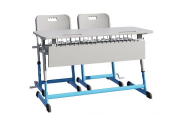 Парта двухместная НОМАД В с ручной регулировкой высоты (рост 4-6) Синий/Серый / NOMAD V