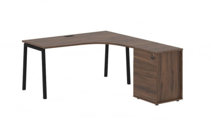 Стол эргономичный с тумбой (правый) ЕДИС ЕЛCЕТ 1518 Р Дуб Денвер темный Черный / EDIS ELCET R