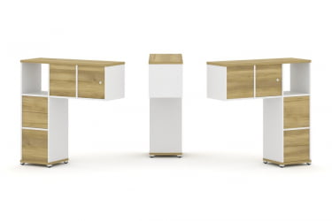 Надставка на стол низкая двухсторонняя + задняя стенка (4 шт.) + блок с 2-мя ящиками (2 шт.) + распашной фасад (2 шт.) CONCEPT CN.DNN-004 Дуб Винченцо Белый бриллиант Белый металл