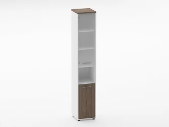 Шкаф 5 узкий верх стеклянная дверь, низ закрытый, с нишей Deka 10.23.18Л Дуб Верцаска/Белый