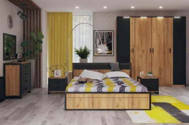 Комплект мебели для спальни Техно №02 Дуб Золотой Черный