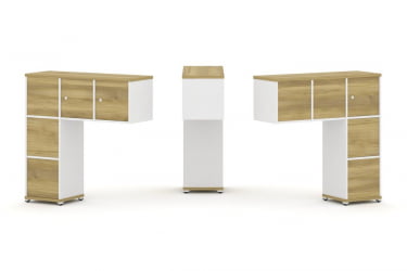 Надставка на стол низкая двухсторонняя + задняя стенка (5 шт.) + блок с 1-м ящиком (2 шт.) + распашной фасад (3 шт.) CONCEPT CN.DNN-006 Дуб Винченцо Белый бриллиант Белый металл