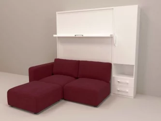 Шкаф-диван-кровать Смарт 1 правый с пуфом 1600 Белая шагрень