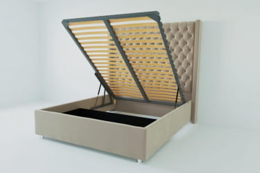 Мягкая интерьерная кровать "Версаль Люкс" с подъемным механизмом Материал фасада: Велюр; Спальное место: 800х2000 мм; Цвет фасада: Светло серый; Цвет корпуса: Светло серый 