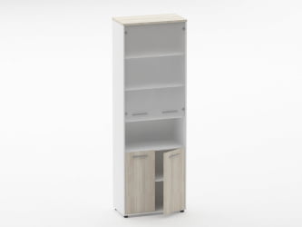 Шкаф 5 широкий верх стеклянная дверь, низ закрытый, с нишей Дека 10.23.181 Дуб Сантана светлый/Белый / Deka