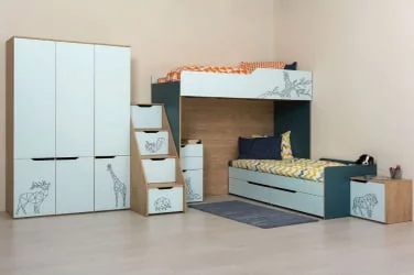 Комплект мебели для детской Гудвин 002 Гикори Рокфорд Натуральный Мята Бензин