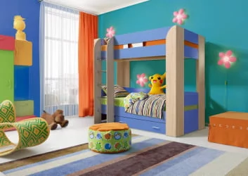 Кровать детская двухъярусная Юниор-6 с ящиком Ясень шимо светлый/Оранжевый