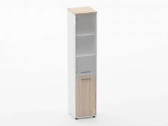 Шкаф 4 узкий верх стеклянная дверь, низ закрытый Deka 10.19.17Л Туя/Белый