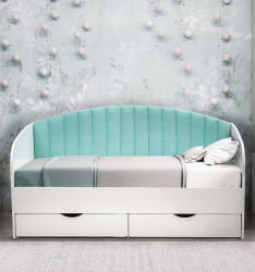 Кровать с продольной мягкой спинкой Софа №12 (800х1600) Белая Велюр 016