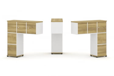 Надставка на стол низкая двухсторонняя + задняя стенка (5 шт.) + блок с 1-м ящиком (2 шт.) + распашной фасад (3 шт.) CONCEPT CN.DNN-006 Дуб Винченцо Белый бриллиант Черный металл