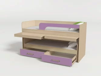 Кровать 2х ярусная №11 с ящиками и столами Дуб молочный/Лиловый