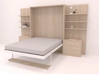 Кровать-трансформер Смарт 1 откидная с полками К 1600 Белая шагрень