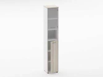 Шкаф 5 узкий верх стеклянная дверь, низ закрытый, с нишей Deka 10.23.20Пр Дуб Сантана светлый/Белый
