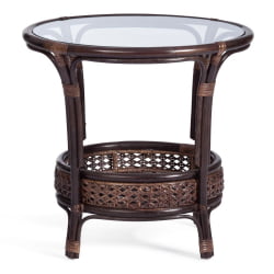 Зона отдыха PELANGI 02/15 ( стол со стеклом + 4 кресла ) [с подушками] ротанг, кресло 65х65х77см, стол диаметр 64х61см, walnut (грецкий орех)