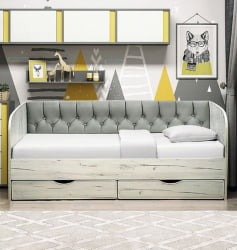 Кровать с продольной мягкой спинкой Софа №13 (800х1600) Белый Велюр 001