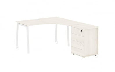 Стол эргономичный с тумбой (правый) ЕДИС ЕЛCЕТ 1318 Р Ясень Траун Белый / EDIS ELCET R