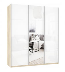 Шкаф-купе трехдверный Прайм 2100 Белое стекло/Зеркало/Белое стекло Дуб сонома