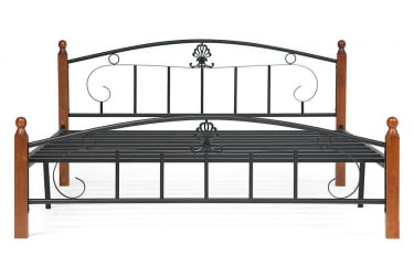 Кровать РУМБА (AT-203)/ RUMBA дерево гевея/металл, 160х200 см (double bed), красный дуб/черный