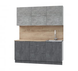 Встроенная кухня Асти-бетон 1.8, белый/бетон светлый/ бетон темный/ ПФ дуб бунратти (б/с 600)