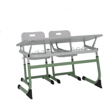 Парта двухместная регулируемая по высоте СМАРТЙ с углом наклона столешницы (рост 5-7) Зеленый/Серый / SMARTY_3