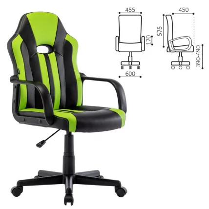 Кресло компьютерное BRABIX Stripe GM-202 экокожа Черный-зеленый_0