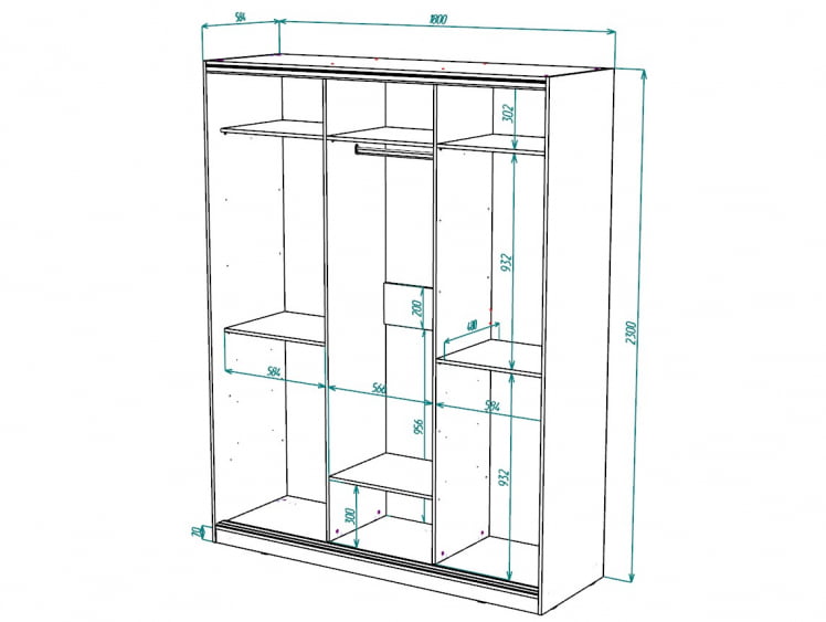 Шкаф-купе 2-х дверный Виктория 1800х584х2300, Бодега светлая 18ДЗЗЗДЗЗЗ-ПППП-Бс 310-595_2