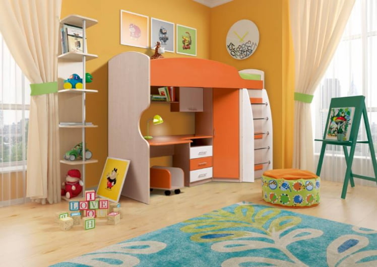 Уголок школьника Юниор-5 МДФ матовый Дуб молочный/Оранжевый/Белый_0