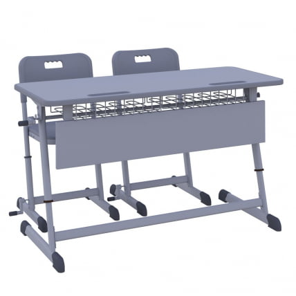 Парта двухместная НОМАД В с ручной регулировкой высоты (рост 4-6) Серый/Серый / NOMAD V_1