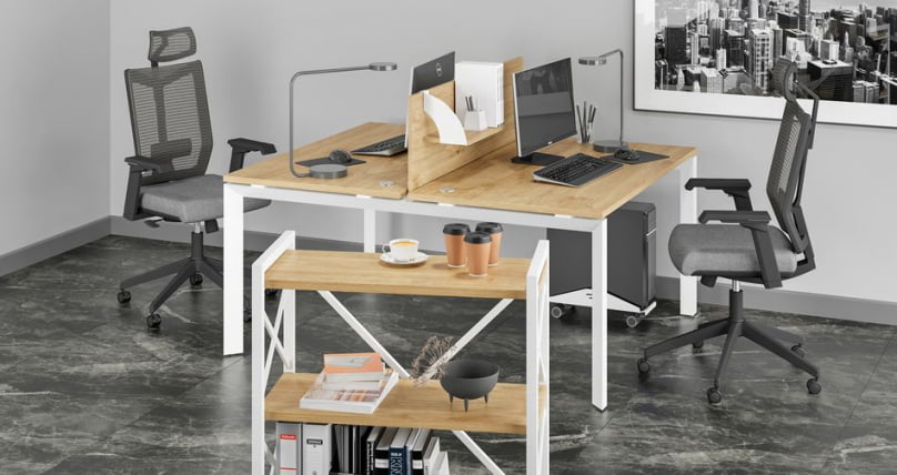 Стол рабочий LOFT VR.L-SRZ-1.7 Металл белый Тиквуд светлый_1