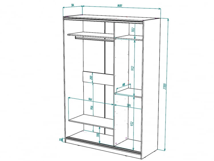 Шкаф-купе 2-х дверный Виктория 1600х584х2300, Белый 16ДЗДЗ-ШЯ-Б 310-463_2