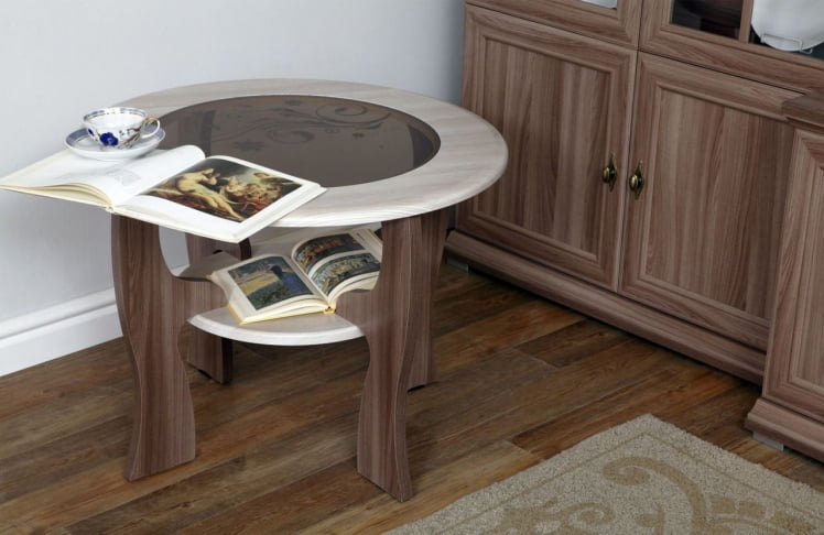 Стол журнальный Маджеста - 6 с пескоструйным рисунком Ясень Шимо темный/Ясень Шимо светлый_0