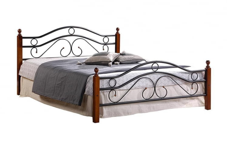 Кровать AT-803 дерево гевея/металл, 120*200 см (middle bed), красный дуб/черный_0