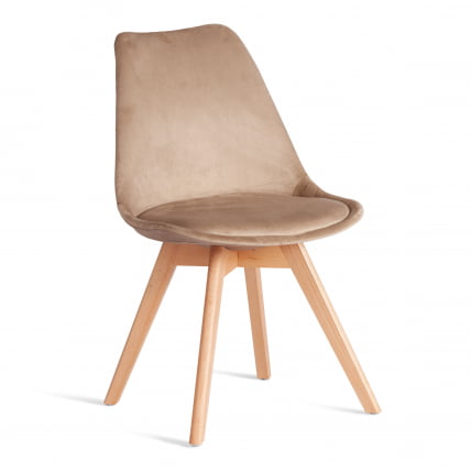 Стул TULIP SOFT (mod. 053V) дерево/пластик/вельвет, 49,5 x 54,5 x 84 см, Бежевый (HLR 12)/натуральный_0
