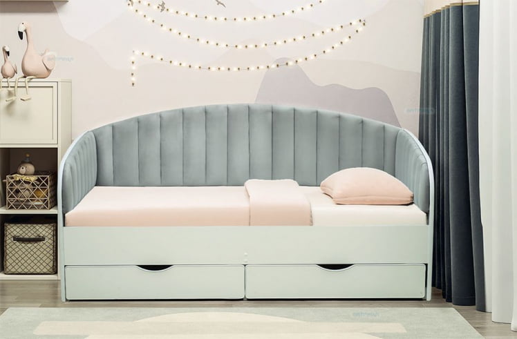 Кровать с продольной мягкой спинкой Софа №12.1 (800х1900) Дуб Крафт золотой Велюр 001_0