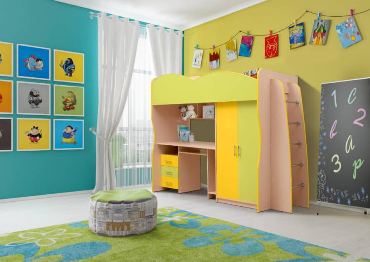 Детский уголок Юниор-3.1 Дуб молочный/Синий/Лайм_0