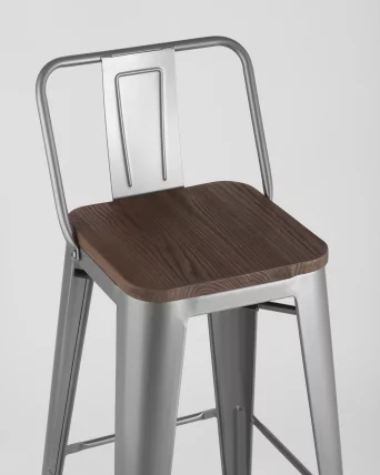 Стул барный Tolix Wood 75.5  со спинкой Серебристый_6