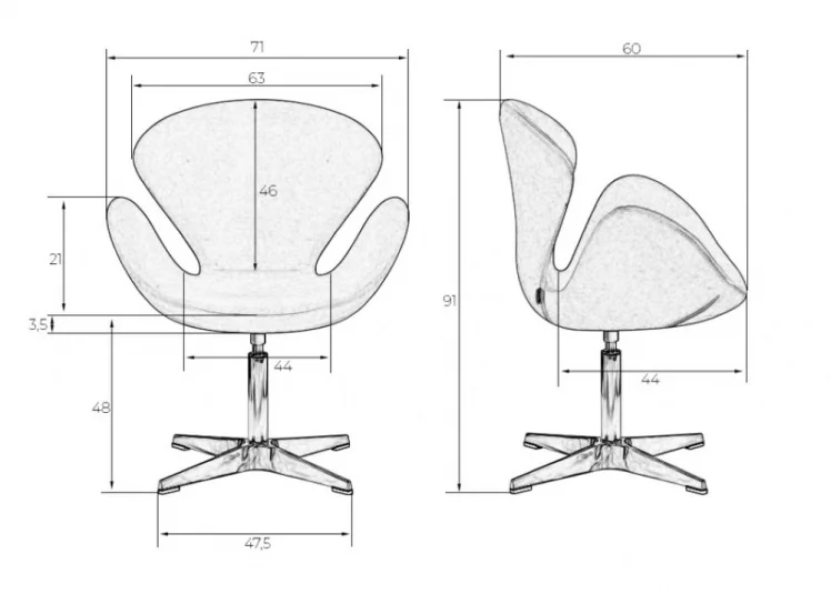 Кресло дизайнерское DOBRIN SWAN (серая ткань IF11, золотое основание)_11