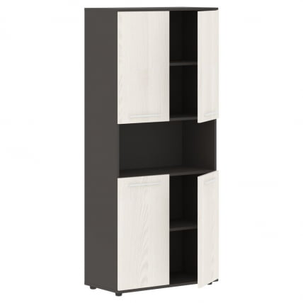 Шкаф с двумя комплектами глухих малых дверей EDIS EHCS 85.4 Ясень Траун Белый Мокко_1