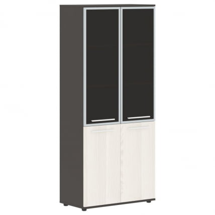 Шкаф комбинированный  с дверьми в металлической раме EDIS EHCS 85.7 Ясень Траун Белый Мокко_0