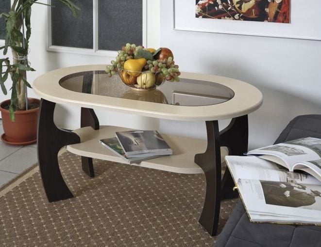 Стол журнальный Маджеста-2 с пескоструйным рисунком Венге/Клен Азия_0