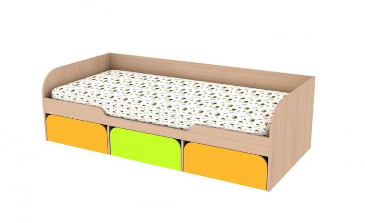 Кровать Сити 4.1 С матрацем Дуб млечный / Салат / Оранж_0